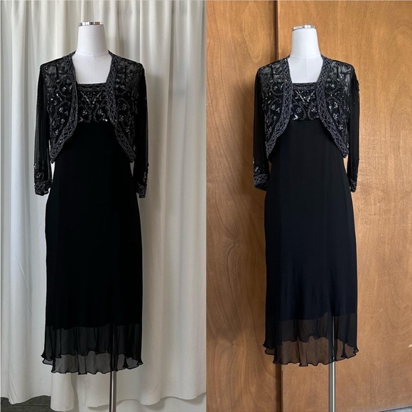 Vintage 1990s Sténay beaded 2 piece 100% Silk evening Dress size 14. - Picture 2 of 8